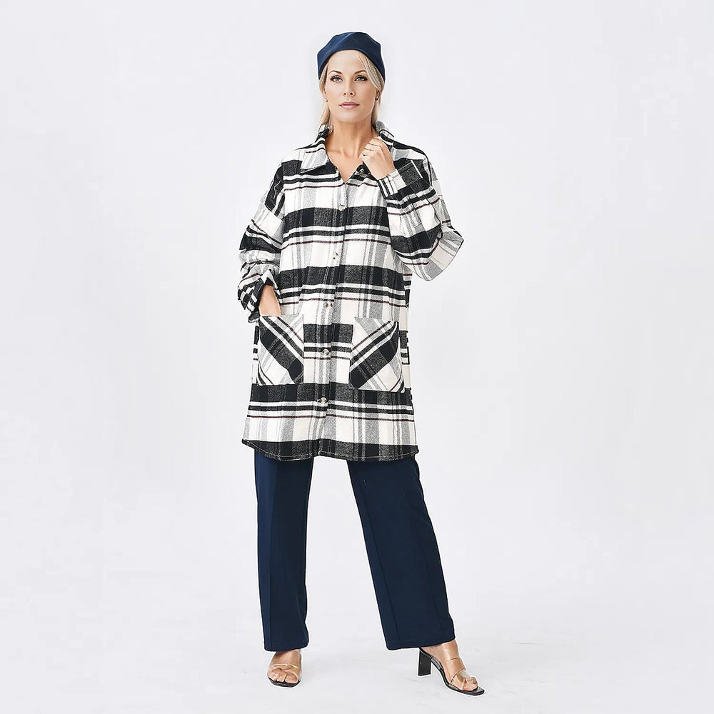 Tamsy Cotton Check Jacket (Size 84x1 cm) - Beige & Black