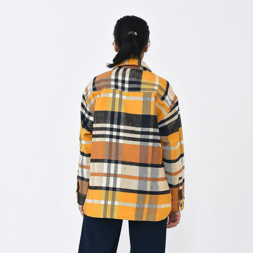 Tamsy 100% Cotton Checker Shacket With Two Pockets (Size S) - Brown - Black
