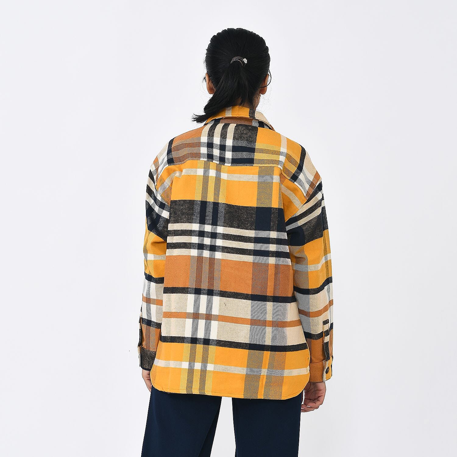 Tamsy 100% Cotton Checker Shacket With Two Pockets (Size S) - Brown - Black