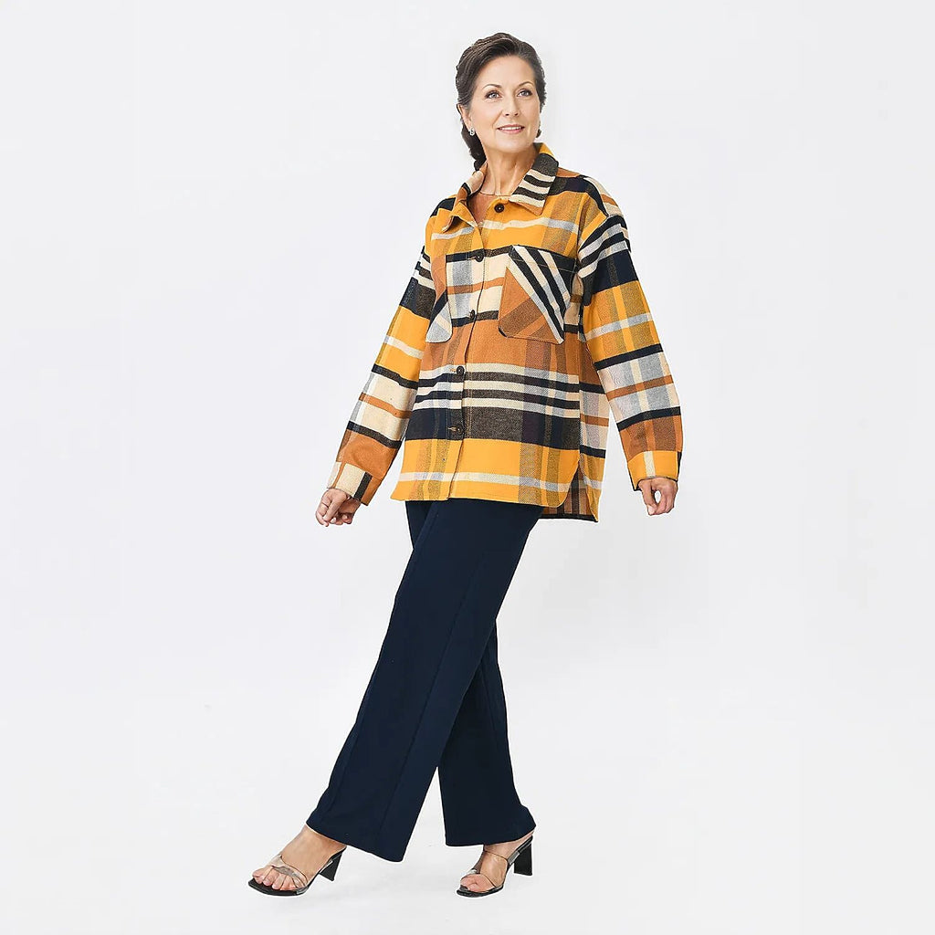 Tamsy 100% Cotton Checker Shacket With Two Pockets (Size S) - Brown - Black