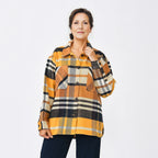 Tamsy 100% Cotton Checker Shacket With Two Pockets (Size S) - Brown - Black