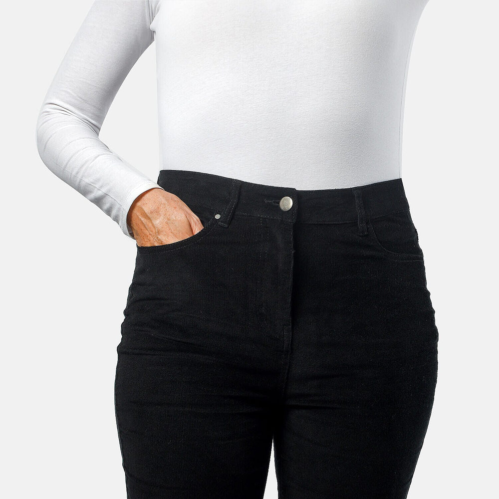 Tamsy Cotton Straight Leg Cord Trouser (Size 14 R) - Black