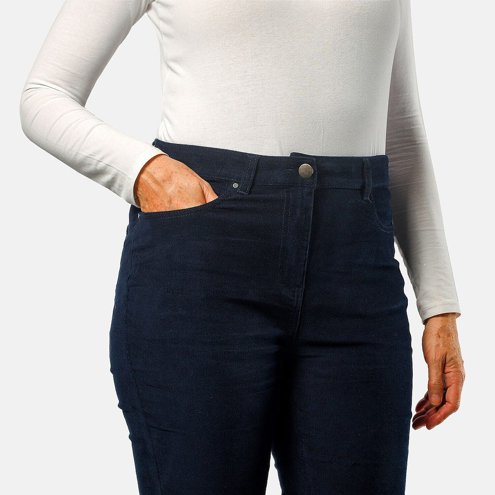 Tamsy Cotton Straight Leg Cord Trouser (Size 18 R) - Navy