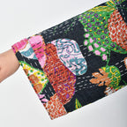 LA MAREY 100% Cotton Printed Kantha Kimono (One Size) - Black