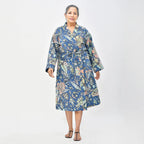 LA MAREY 100% Cotton Printed Kantha Kimono (One Size) - Navy
