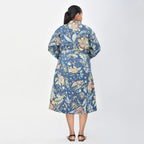 LA MAREY 100% Cotton Printed Kantha Kimono (One Size) - Navy
