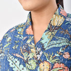 LA MAREY 100% Cotton Printed Kantha Kimono (One Size) - Navy