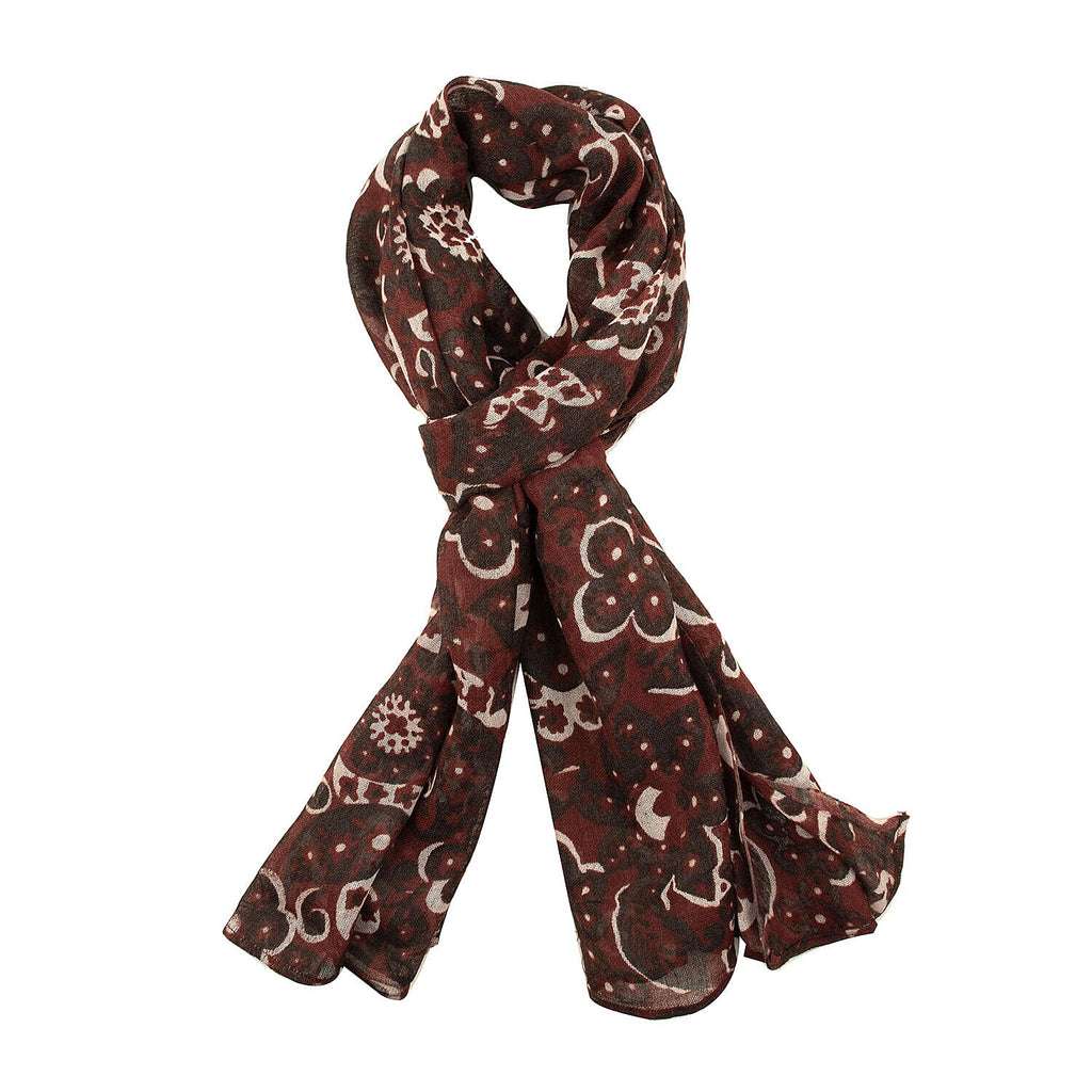 TAMSY Cotton Printed Scarf (Size 180x75 cm) - Red - Beige
