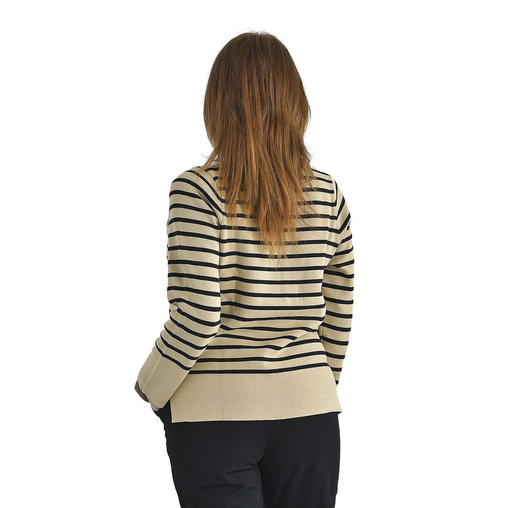 Tamsy Cotton Rich Breton Knit Jumper (Size L,16-18) - Beige & Black