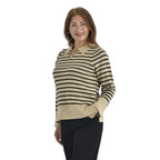 Tamsy Cotton Rich Breton Knit Jumper (Size L,16-18) - Beige & Black