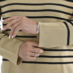 Tamsy Cotton Rich Breton Knit Jumper (Size L,16-18) - Beige & Black