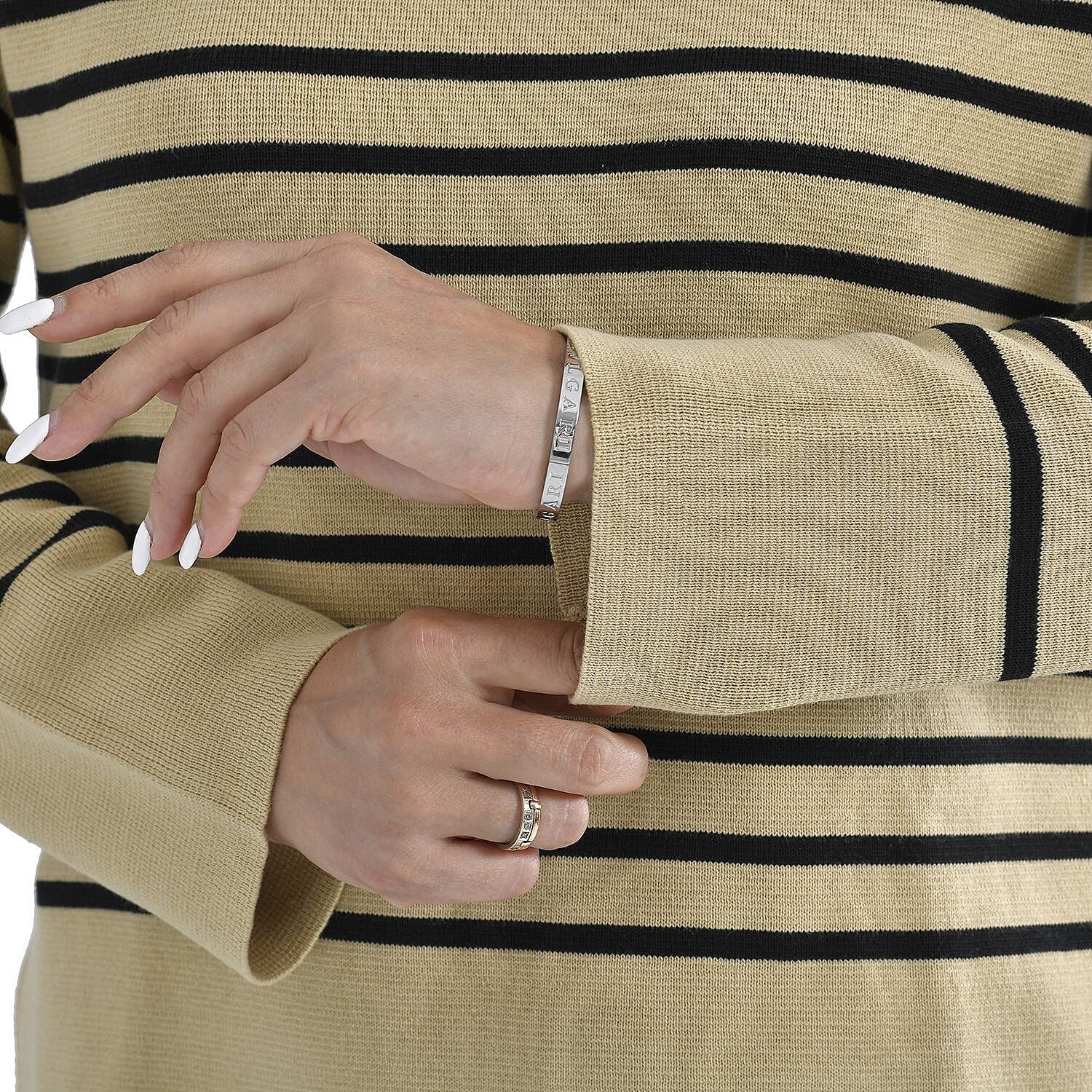 Tamsy Cotton Rich Breton Knit Jumper (Size L,16-18) - Beige & Black