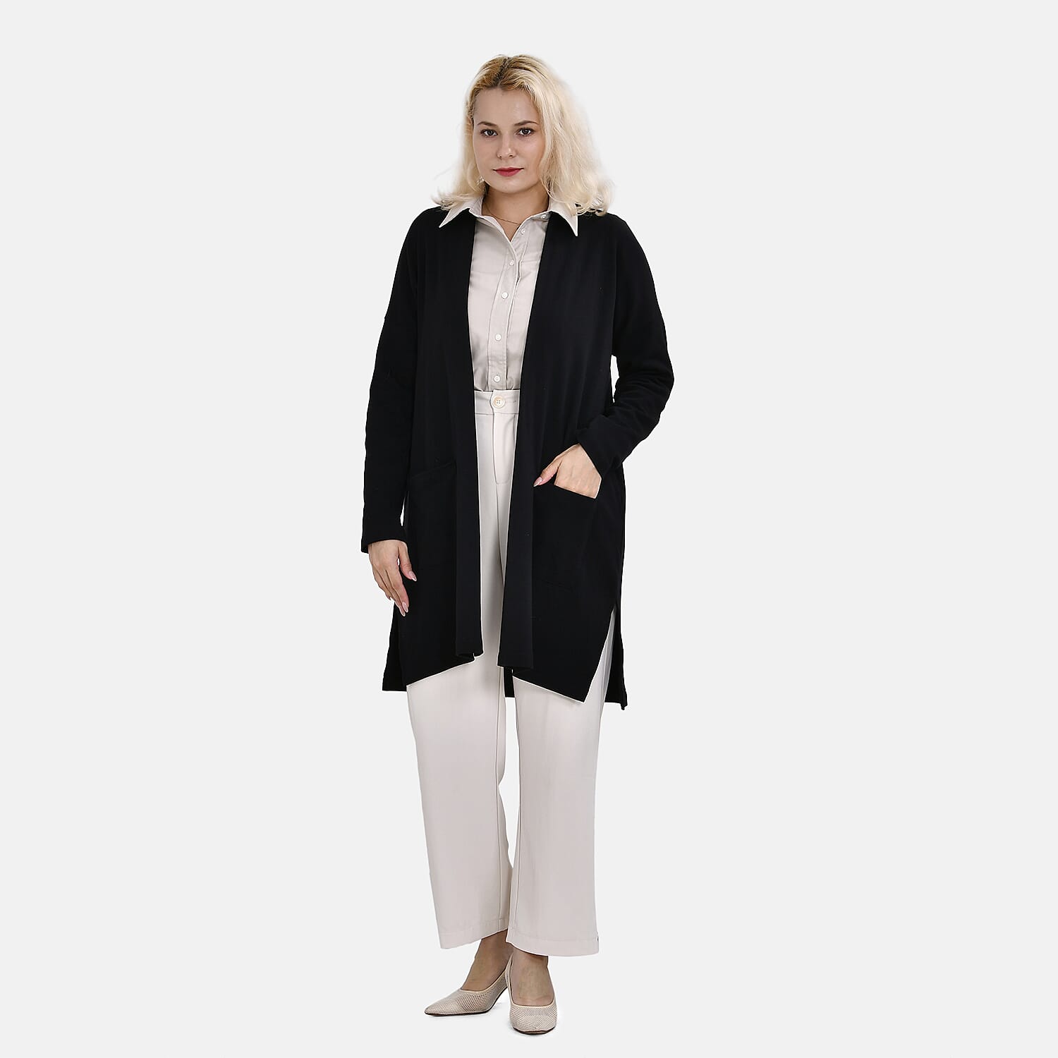 TAMSY Cotton Blend Jersey Cardigan (One Size) - Black