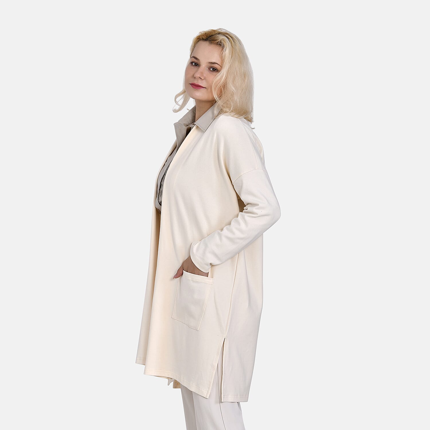 Tamsy 60% Cotton Blend Jersey Cardigan (One Size, 8-20) - Cream