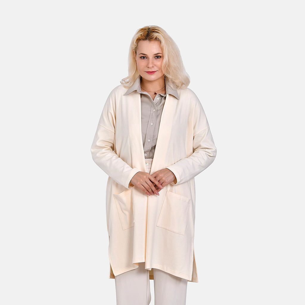 Tamsy 60% Cotton Blend Jersey Cardigan (One Size, 8-20) - Cream