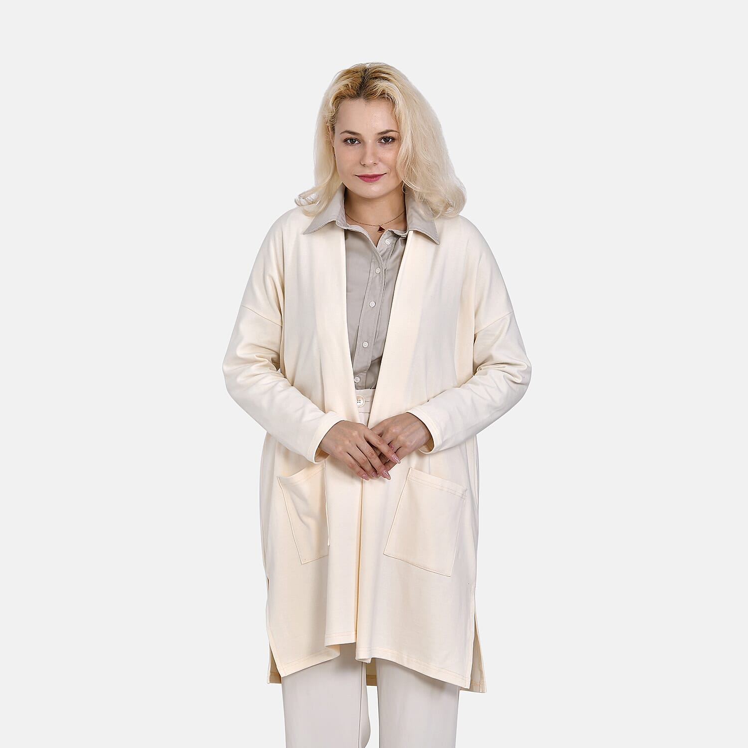 Tamsy 60% Cotton Blend Jersey Cardigan (One Size, 8-20) - Cream