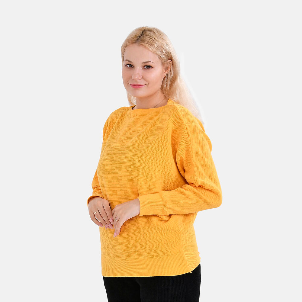 Autumn Lifestyle Deal -Tamsy Cotton Solid Bat Sleeve Sweater (One Size 8 to 20) - Yellow
