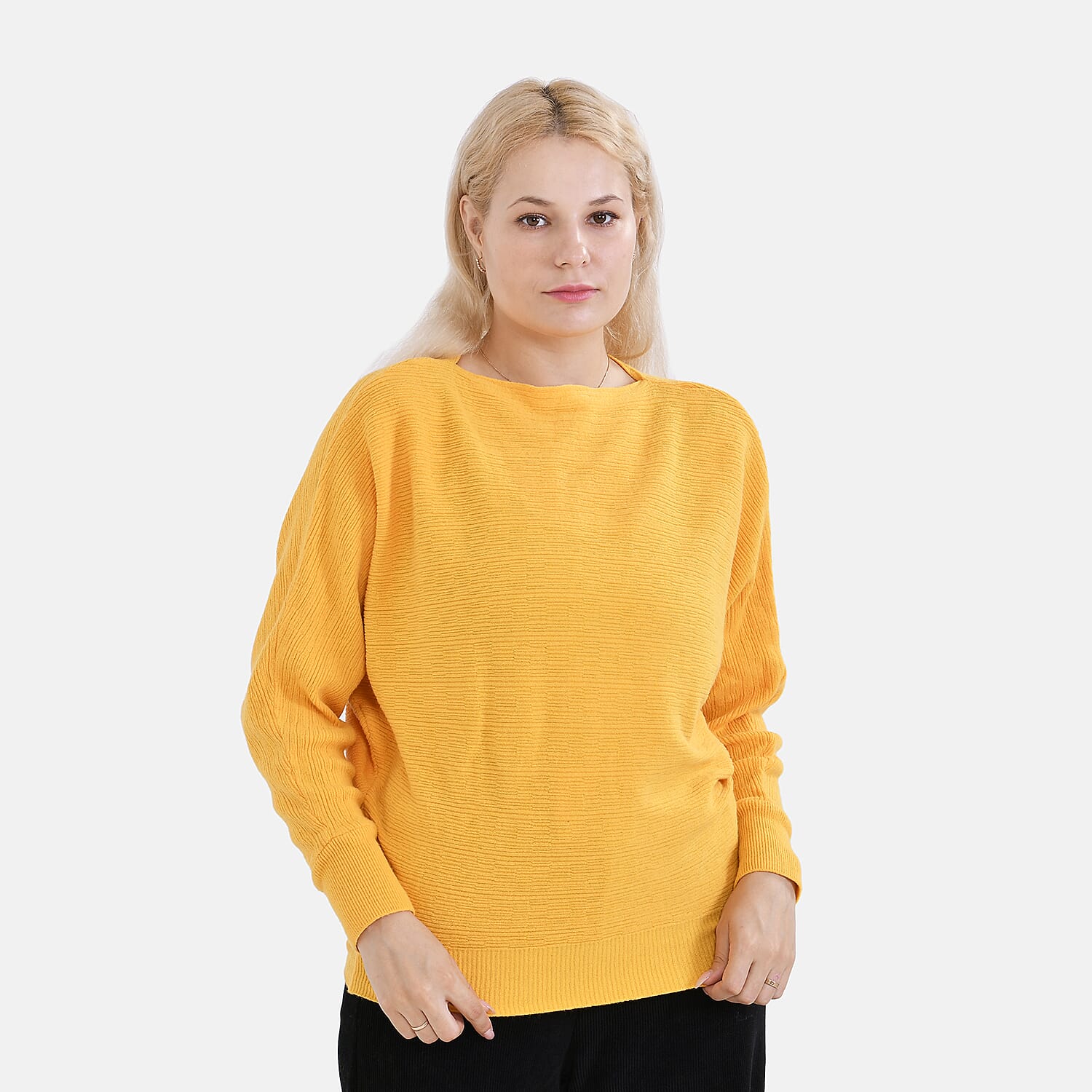 Autumn Lifestyle Deal -Tamsy Cotton Solid Bat Sleeve Sweater (One Size 8 to 20) - Yellow