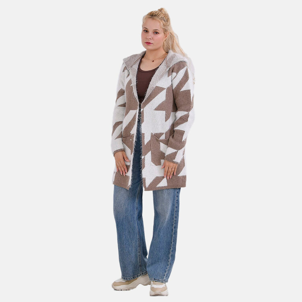Tamsy Cozy Winter Coatigan with Hoodie (Size 8 to 20) - White & Maroon