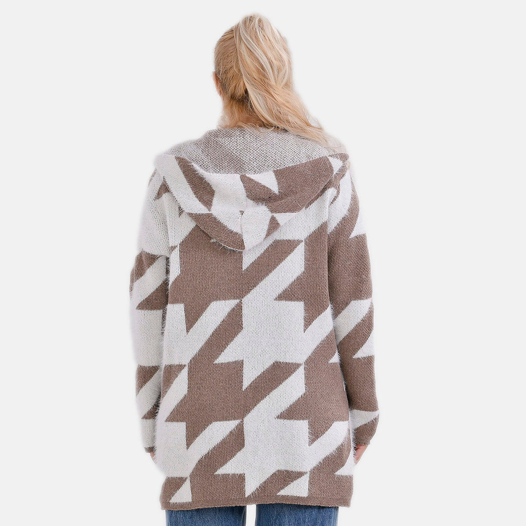 Tamsy Cozy Winter Coatigan with Hoodie (Size 8 to 20) - White & Maroon