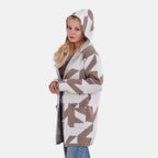 Tamsy Cozy Winter Coatigan with Hoodie (Size 8 to 20) - White & Maroon