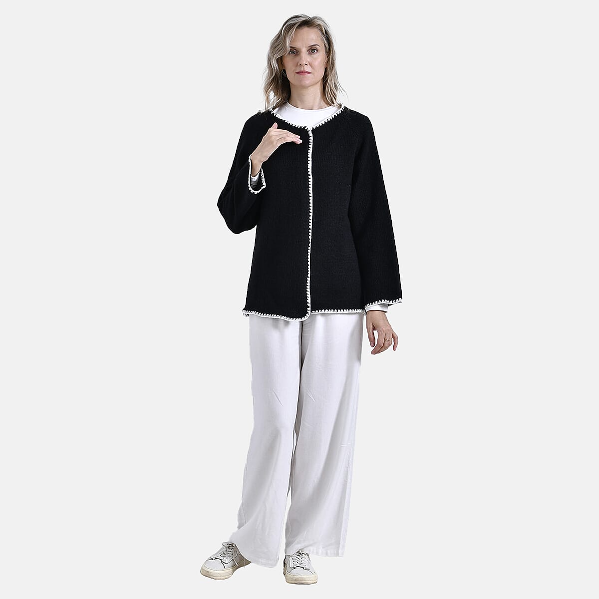 Tamsy Blanket Stitch Jacket (One Size) - Black & White