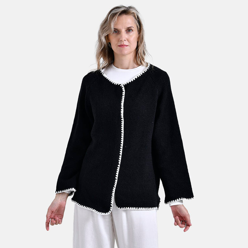 Tamsy Blanket Stitch Jacket (One Size) - Black & White