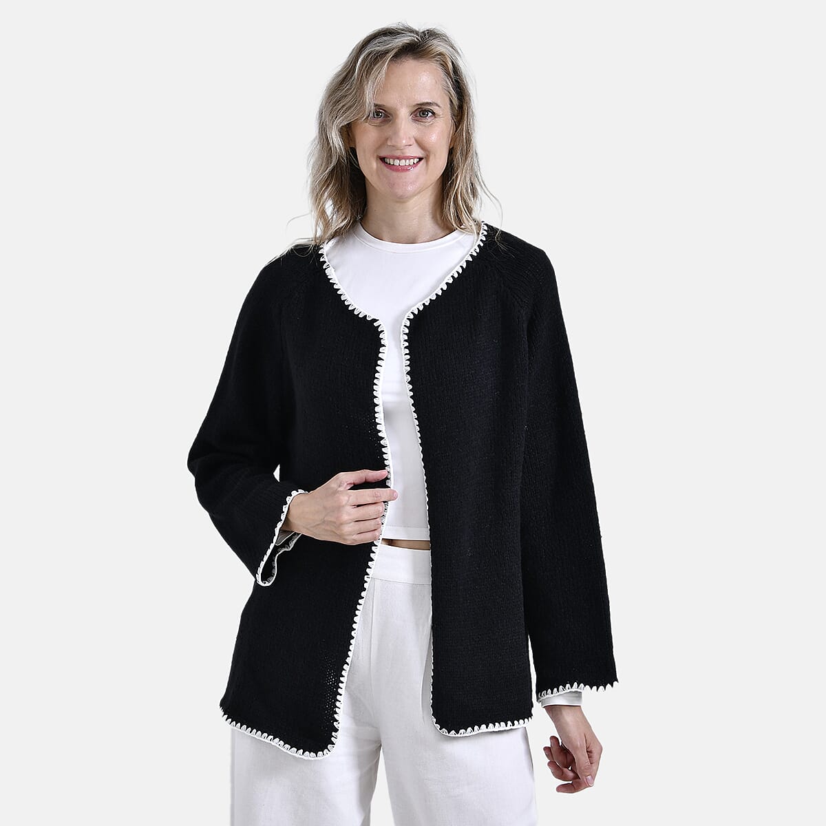 Tamsy Blanket Stitch Jacket (One Size) - Black & White