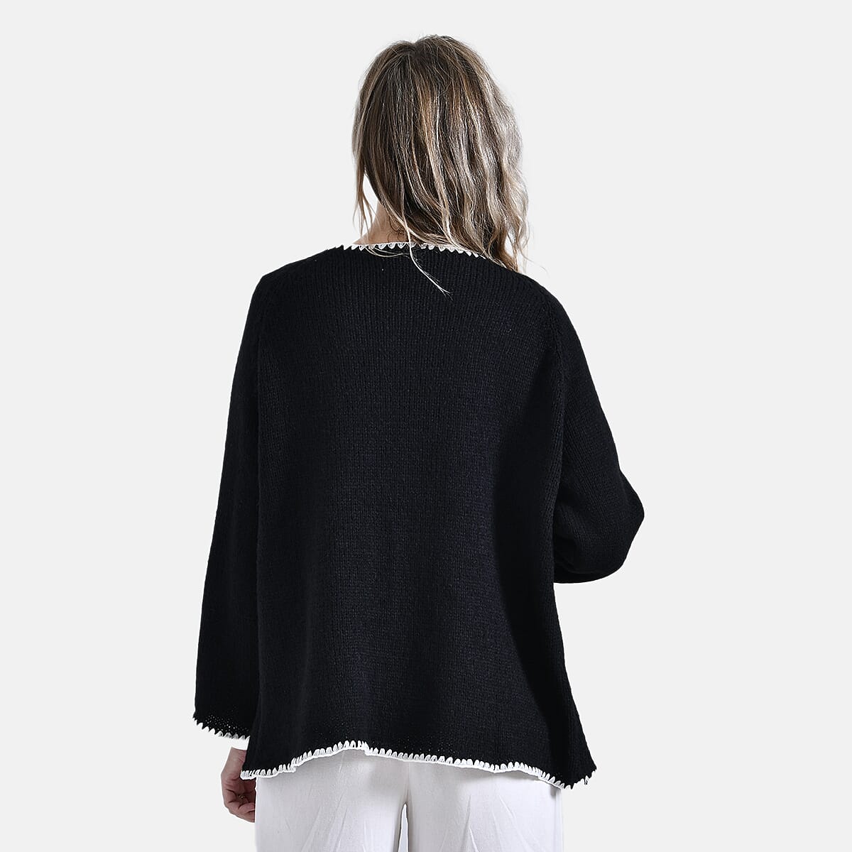 Tamsy Blanket Stitch Jacket (One Size) - Black & White