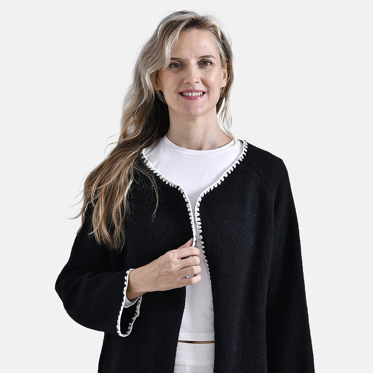 Tamsy Blanket Stitch Jacket (One Size) - Black & White