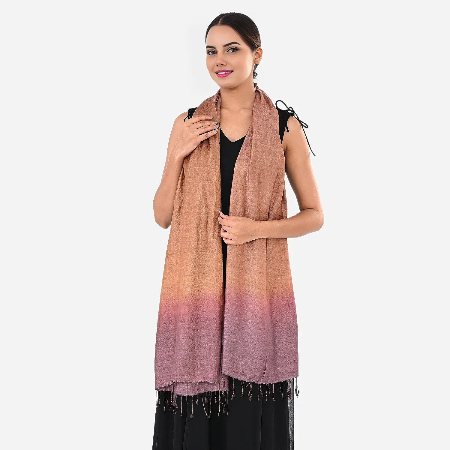 Tamsy Dual Shade Ombre Stole (Size 210 x 70 cm) - Copper & Dark Purple