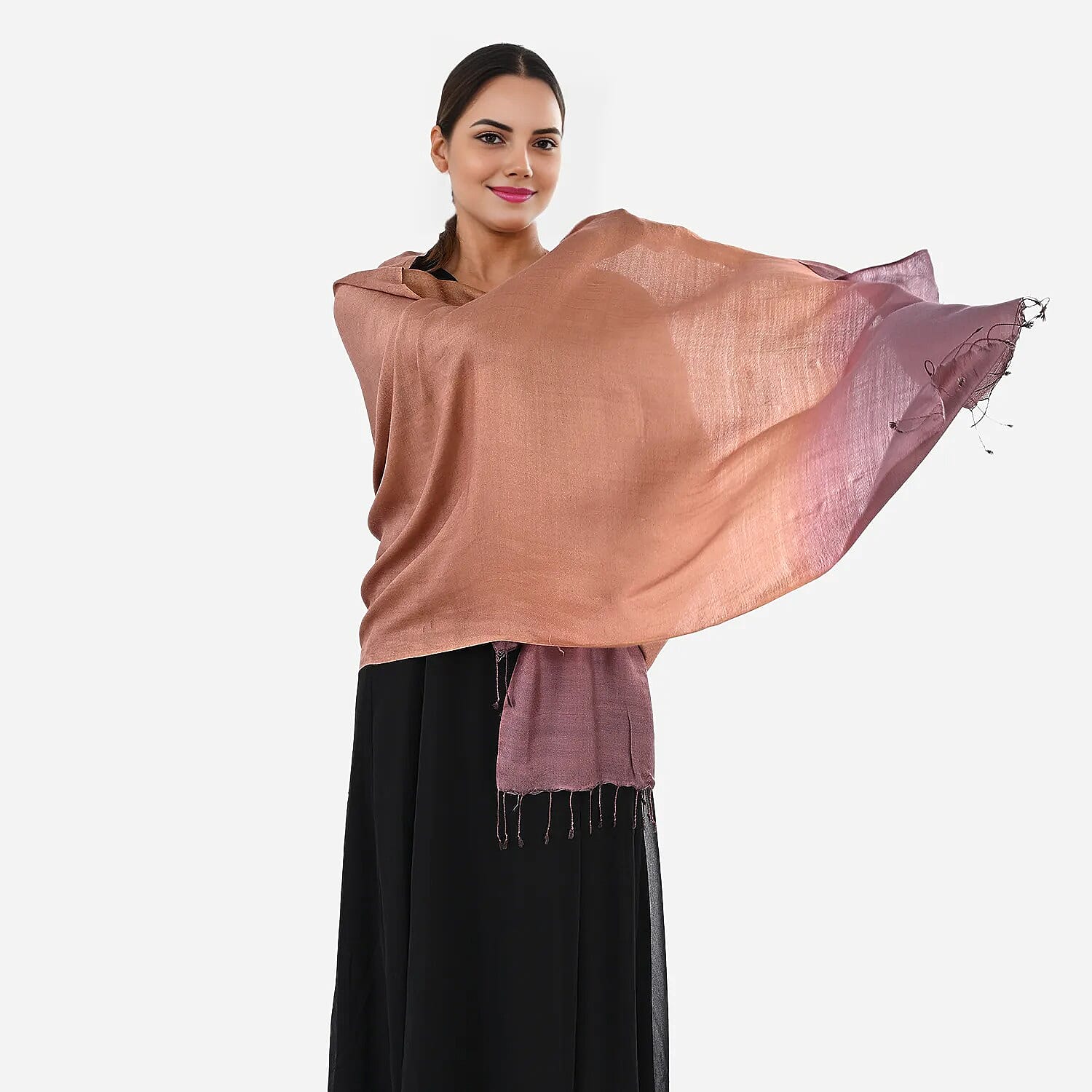 Tamsy Dual Shade Ombre Stole (Size 210 x 70 cm) - Copper & Dark Purple