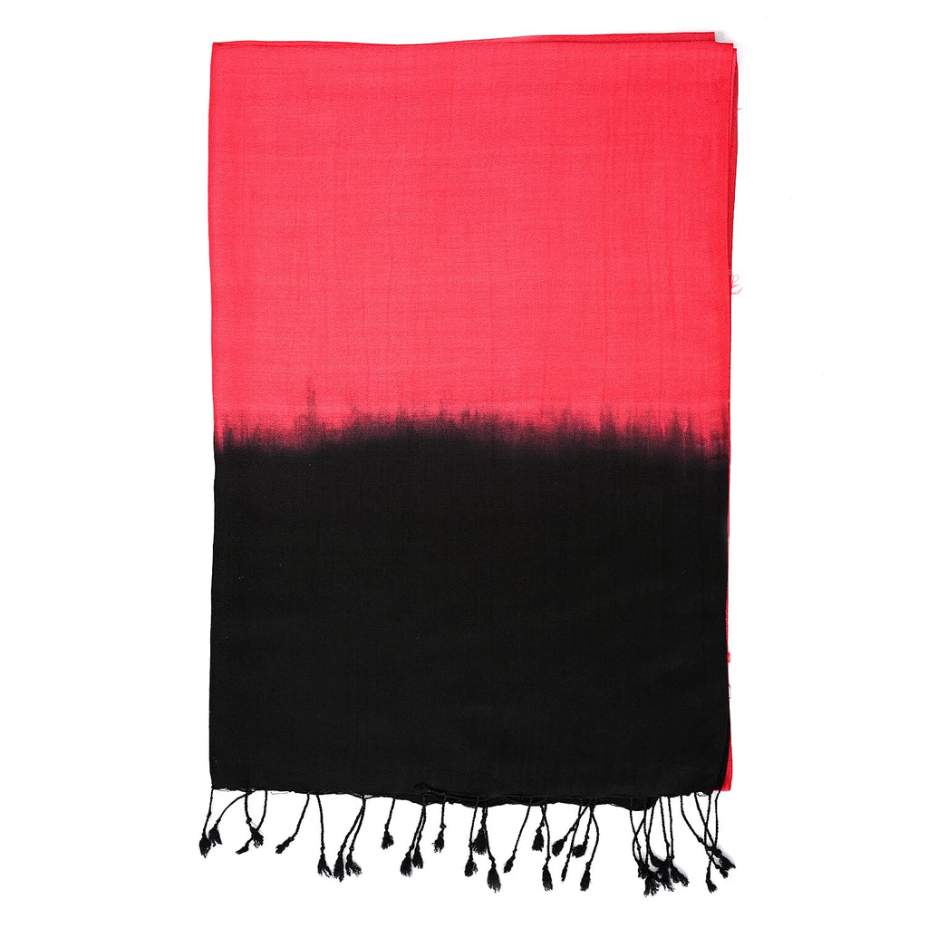 Tamsy Dual Shade Ombre Stole (Size 210 x 70 cm) - Rose Red & Black