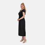Tamsy Flutter Sleeves Smocked Midi Dress (One Size 8-18) - Black
