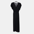 Tamsy Flutter Sleeves Smocked Midi Dress (One Size 8-18) - Black