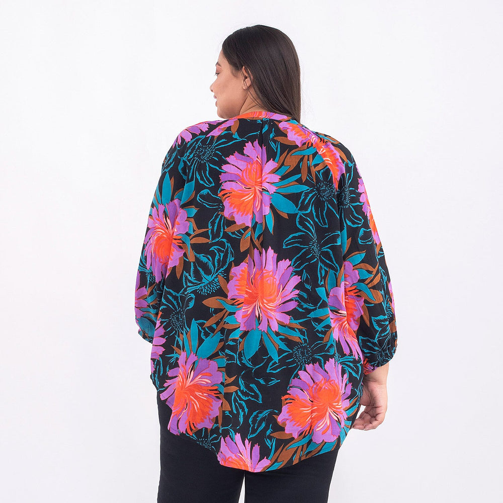 TAMSY Exclusive Floral Pattern Top (One Size, 8-18) - Black and Multi