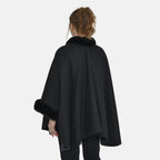 Tamsy Pattern Faux Fur Double Knit Kimono (Size 142x73 Cm) - Black