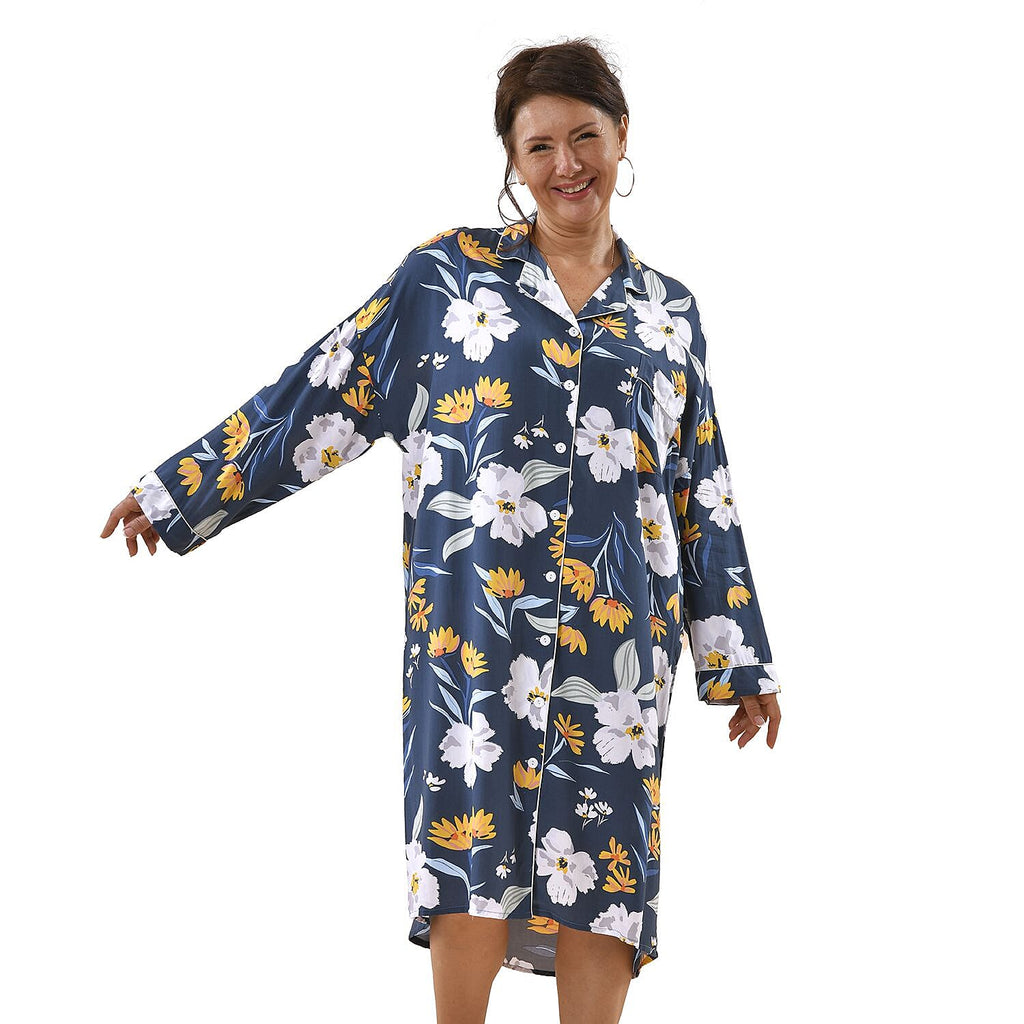 100% Viscose Floral Pattern Loungewear (Size 8-22) - Navy