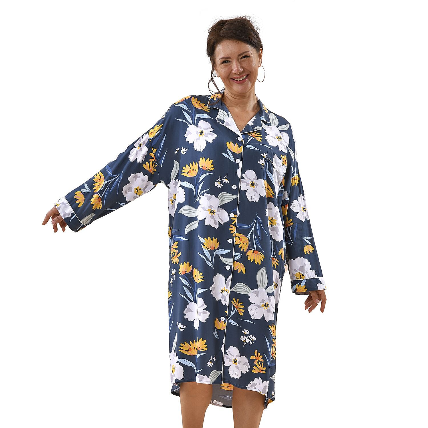 100% Viscose Floral Pattern Loungewear (Size 8-22) - Navy