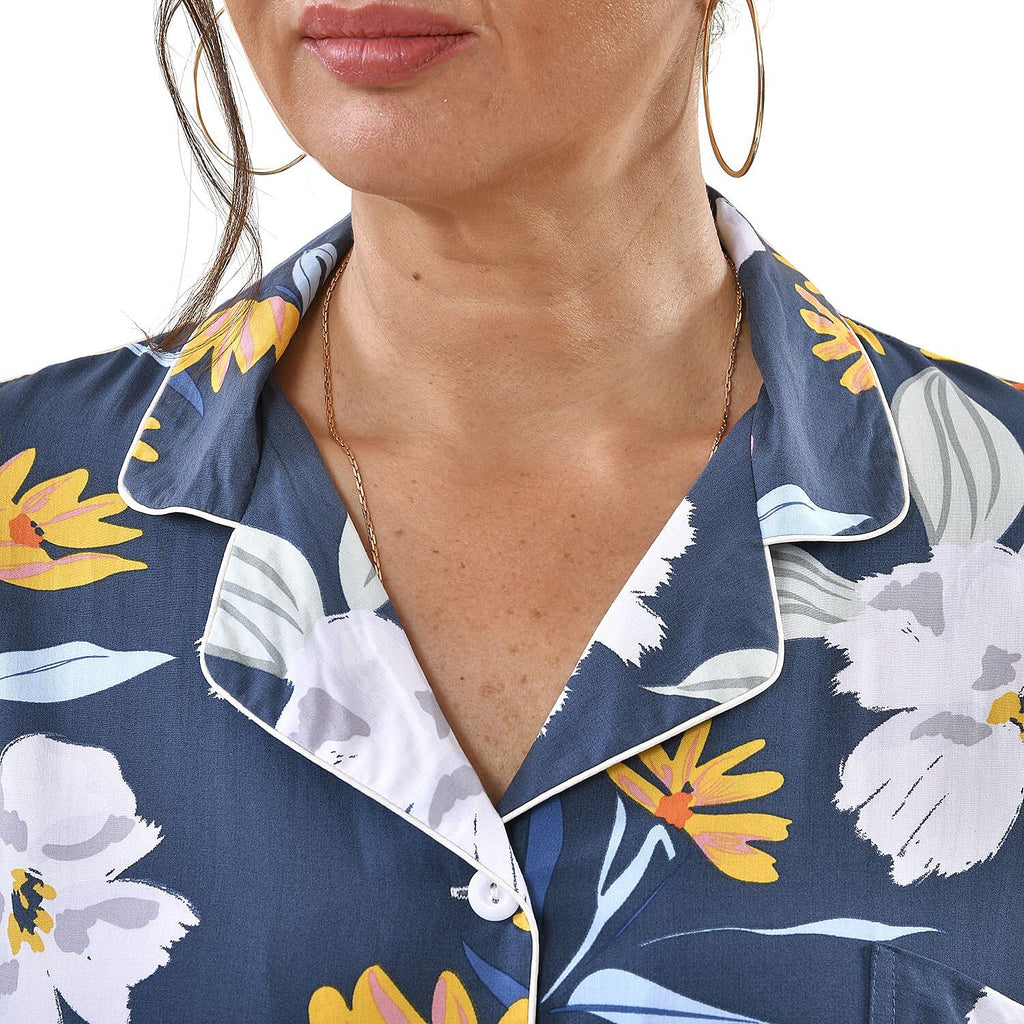 100% Viscose Floral Pattern Loungewear (Size 8-22) - Navy