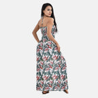 Tamsy Floral Printed Smock Dress (One Size Curve, 20-26) - Green