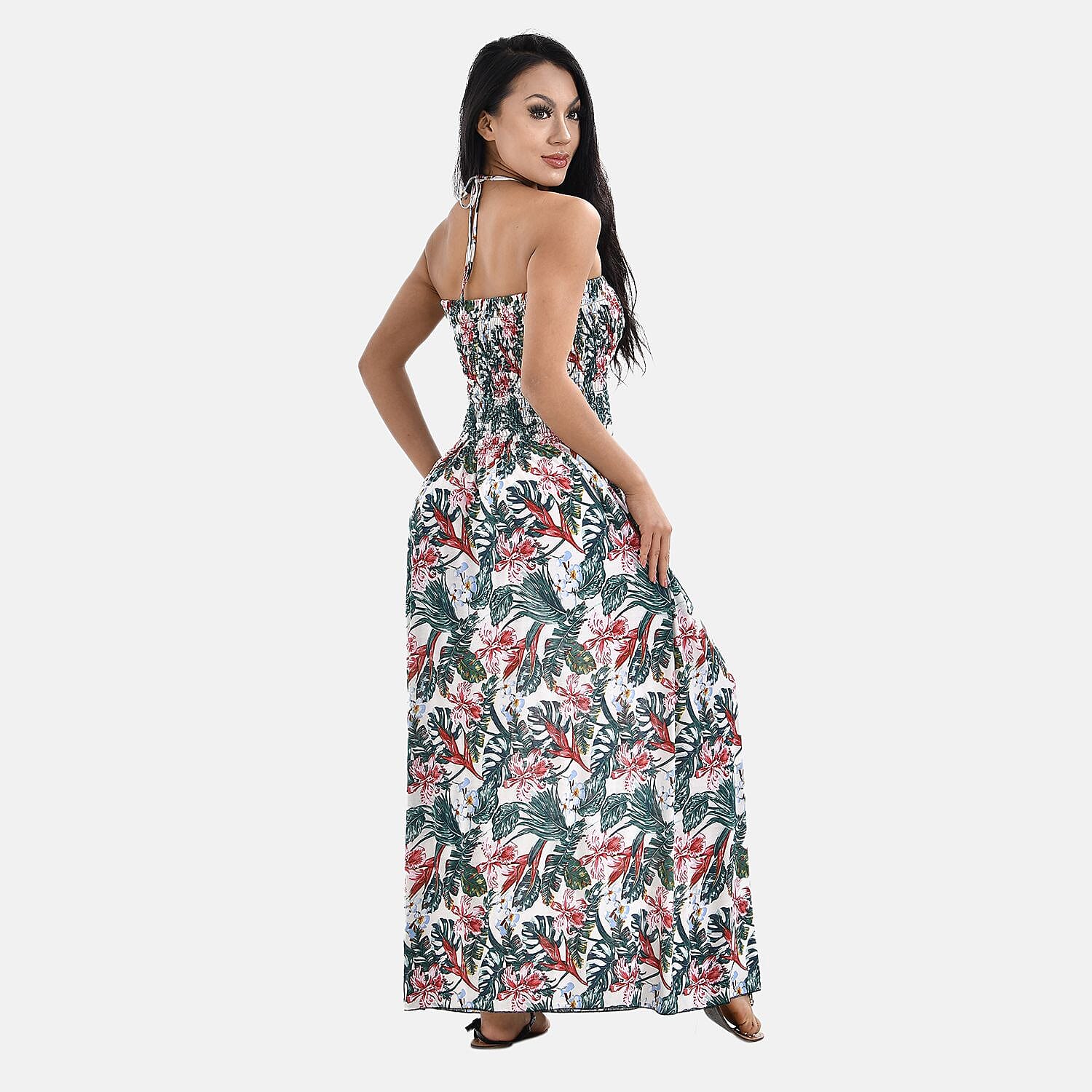 Tamsy Floral Printed Smock Dress (One Size Curve, 20-26) - Green