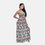 Tamsy Floral Printed Smock Dress (One Size Curve, 20-26) - Green