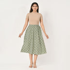 TAMSY 100% Viscose Geometric Pattern Skirt with Elastic Waist (Size L) - Green