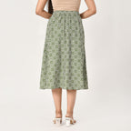 TAMSY 100% Viscose Geometric Pattern Skirt with Elastic Waist (Size L) - Green