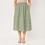 TAMSY 100% Viscose Geometric Pattern Skirt with Elastic Waist (Size XL) - Green
