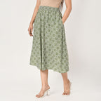 TAMSY 100% Viscose Geometric Pattern Skirt with Elastic Waist (Size XL) - Green