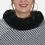 TAMSY Grid Pattern Double Layer Faux Fur Trim Poncho (Size 8-22) - Black - White