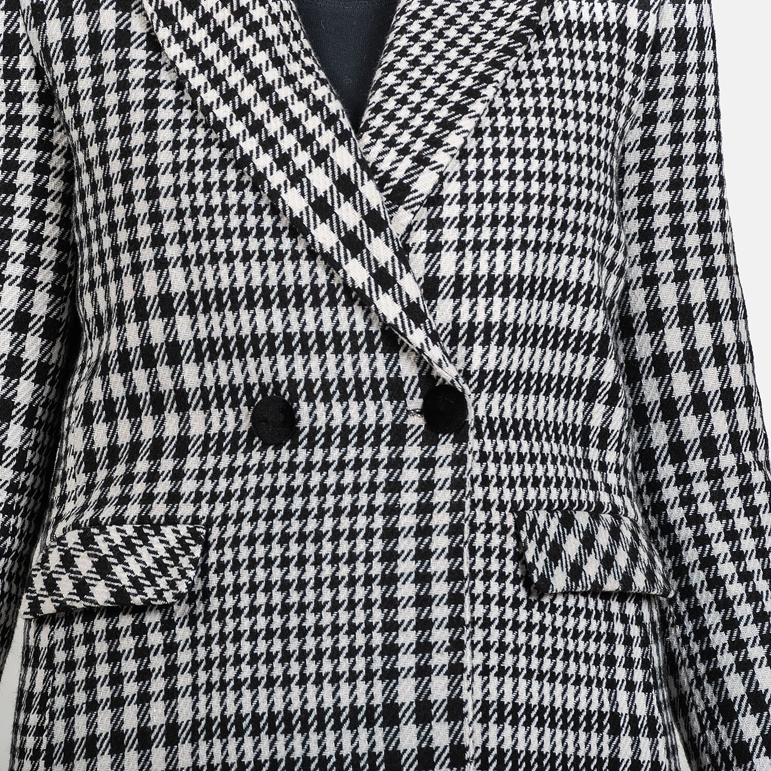 Houndstooth Pattern Longline Coat (Size 16, Length - 115.6cm) 20% Wool Blend - Black & White