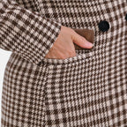Houndstooth Pattern Longline Coat (Size 16, Length - 115.6cm) 20% Wool Blend - Khaki & Beige